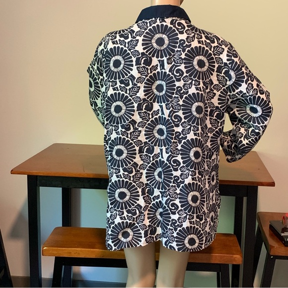 Flax Blue Floral Linen Tunic Top Blouse L Lagenlook Beach Resort Coastal - Picture 7 of 16